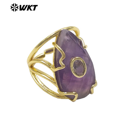 WT-R613 Wonderful Gold Plated Round Zircon And Various Natural Gemstones Waterdrop Shape Rings For Women Dance Party Matching