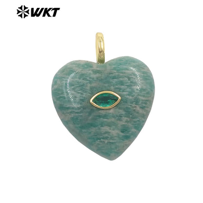 WT-P2042 Popular Sale Lapis Natural Stone Gold Plated Zircon Heart Shape Pendants For Romantic Women Necklace DIY Making