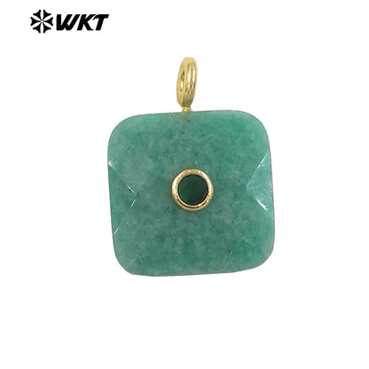 WT-P2089 Factory Wholesale Colorful Zircon And Natural Gemstone Square Gold Pendant For Handmade Jewelry Design Findings