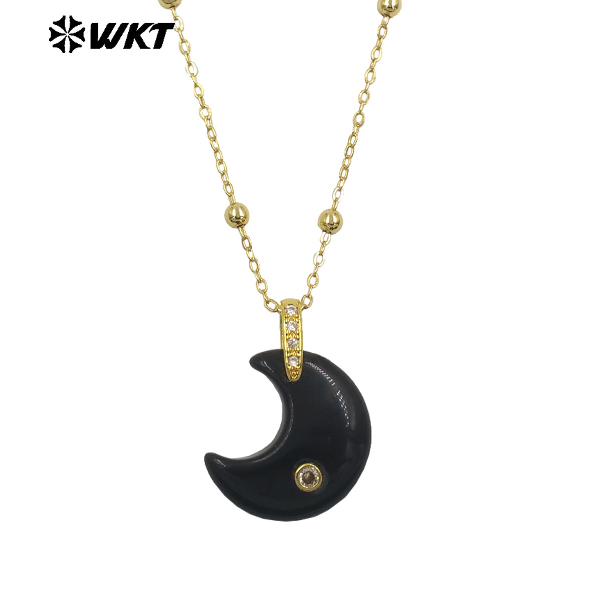 WT-N1530 Factory Wholesale Multiple Natural Gemstones Moon Shape Gold Little Pendants Necklaces For Lady Birthday Gifts