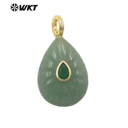 WT-P2142 Simple Fashionable Style Natural Gemstones Setting In Zircon Waterdrop Shape Pendant As Female Necklace Findings