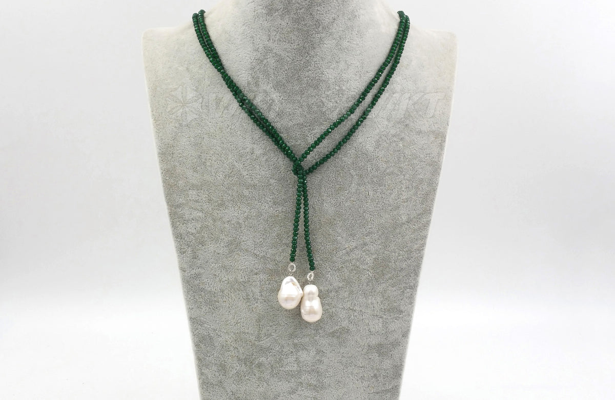 WT-N1115 Long Beads Necklaces Multi-color Beads Crystal Smooth Necklaces with White Pearl Necklaces for Women