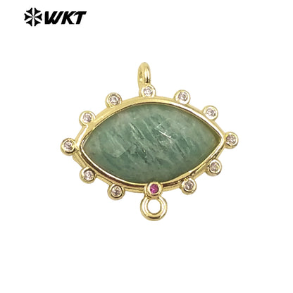 WT-C328 Wholesale Fashion Gold Bezel Setting Small Delicate Horse Eye Shape Double Loops Necklace Connectors
