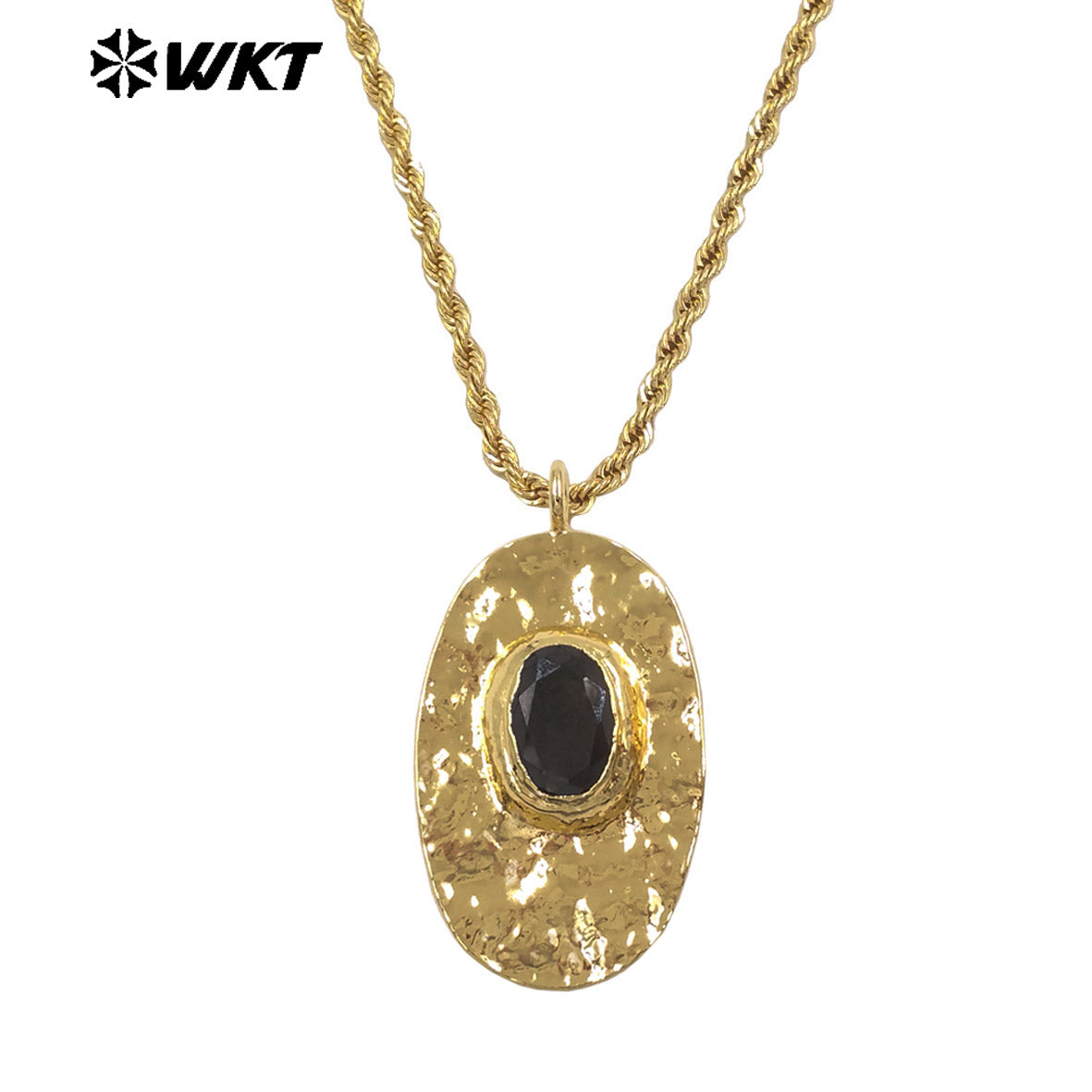 WT-N1538 Elegant Style Brass Chain With Gold Plated Natural Gemstone Oval Pendant Necklace For Lady Friend Birthday Gift