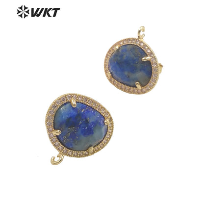 JFE80 Wholesale Fashion Gold Bezel 18k Electroplated Natural Stone Earring Studs Women Beautiful Precious Stone Earring Findings