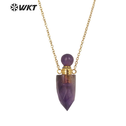 WT-N1372 Perfume Bottle Pendant Color Stone Necklace Temperament Texture Women Gifts Jewelry Necklace Natural Stone Necklace