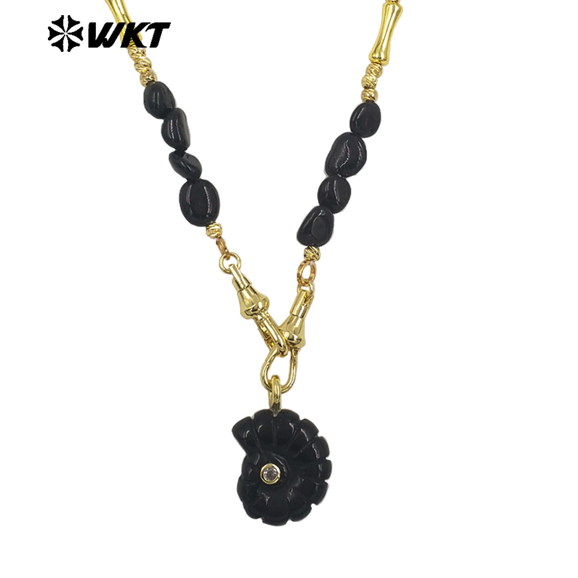 WT-N1520 Boutique Stone Beads Splicing Brass Chain With Natural Gemstones Carved Trumpet Pendant Necklaces For Friend Gift