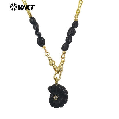 WT-N1520 Boutique Stone Beads Splicing Brass Chain With Natural Gemstones Carved Trumpet Pendant Necklaces For Friend Gift