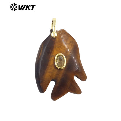 WT-P2067 Lovely Style Ocean Series Multiple Natural Gemstones And Zircon Fish Shape Charm Pendants For Friends Gift DIY