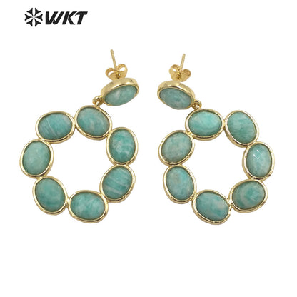 WT-E713 Newest Fashion Gold Natural Eight Stone Made Earrings Gorgeous Birthday Stone Earrings for Friend Gift