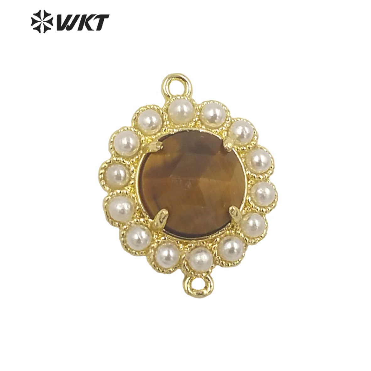WT-PC005 Wholesale Fashion Gold Plated Double Loops Round Stone With Shell Pearl Around With Claw Setting Connector Findings