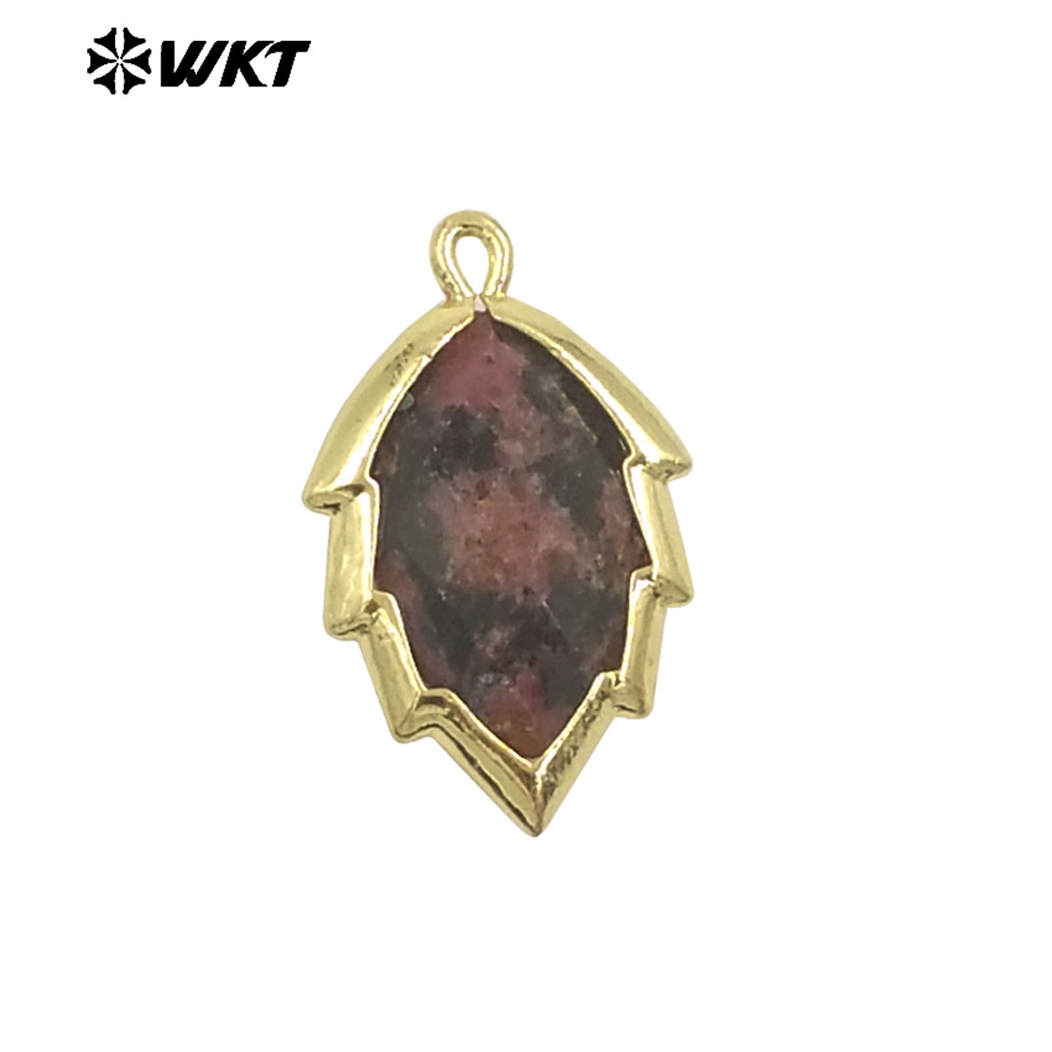 WT-P1990 Simple and Small Natural Multi-Type Gemstone 18K Gold Plated Delicate Leaf Shape Pendant Unisexes Jewelry DIY Necklace