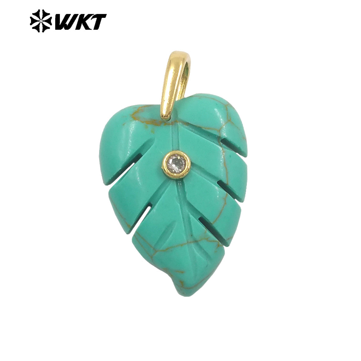 WT-P2141 Wonderful Zircon And Multi Colors Natural Gemstones Hand Carved Leaf Shape Gold Pendants For Lady Earrings DIY