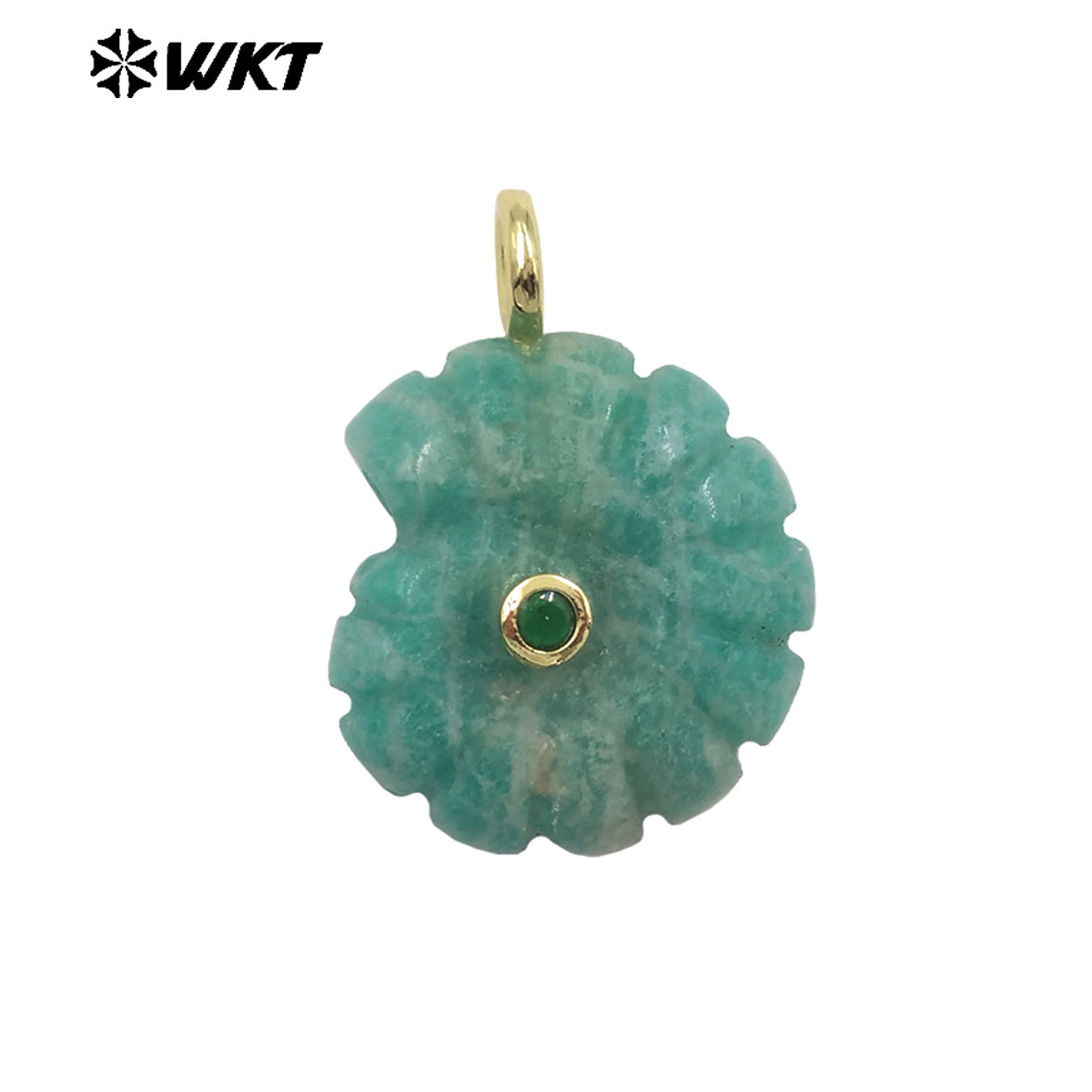 WT-P2051 Good Quality Cute Design Zircon Gold Plated Natural Gemstones Carved Trumpet Pendants As Friend Gift DIY Jewelry