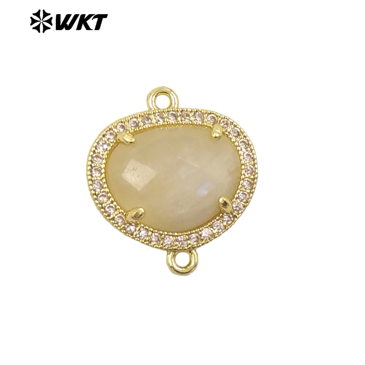 WT-C335 High Quality Wholesale Small Zircon Round MultiVariety Natural Gemstone Necklace Pendant Connector Double Hoop for Women