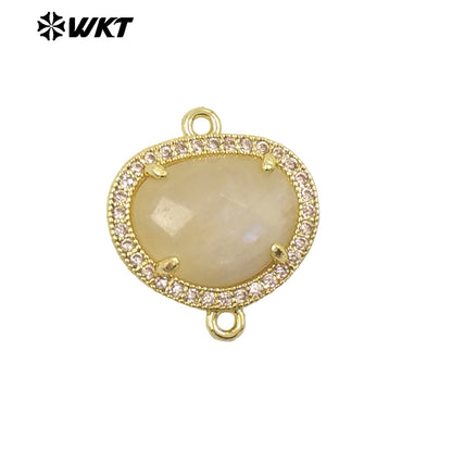WT-C335 High Quality Wholesale Small Zircon Round MultiVariety Natural Gemstone Necklace Pendant Connector Double Hoop for Women