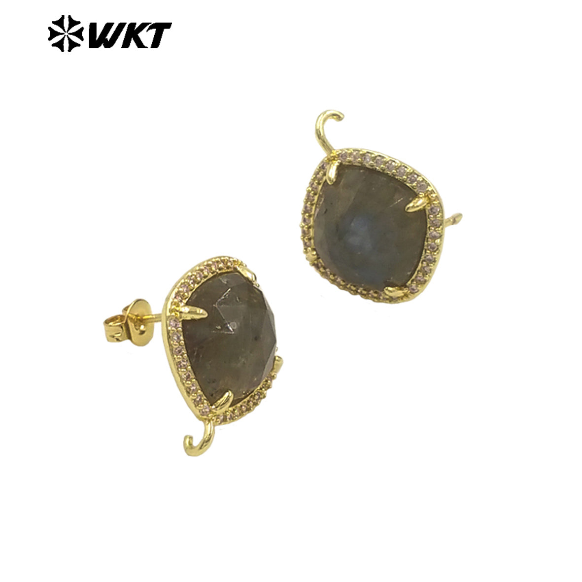 JFE120 Women Popular Fashion Gold Plated 10MM Square Natural Gemstone Amazonite Earring Studs With Hoop for DIY