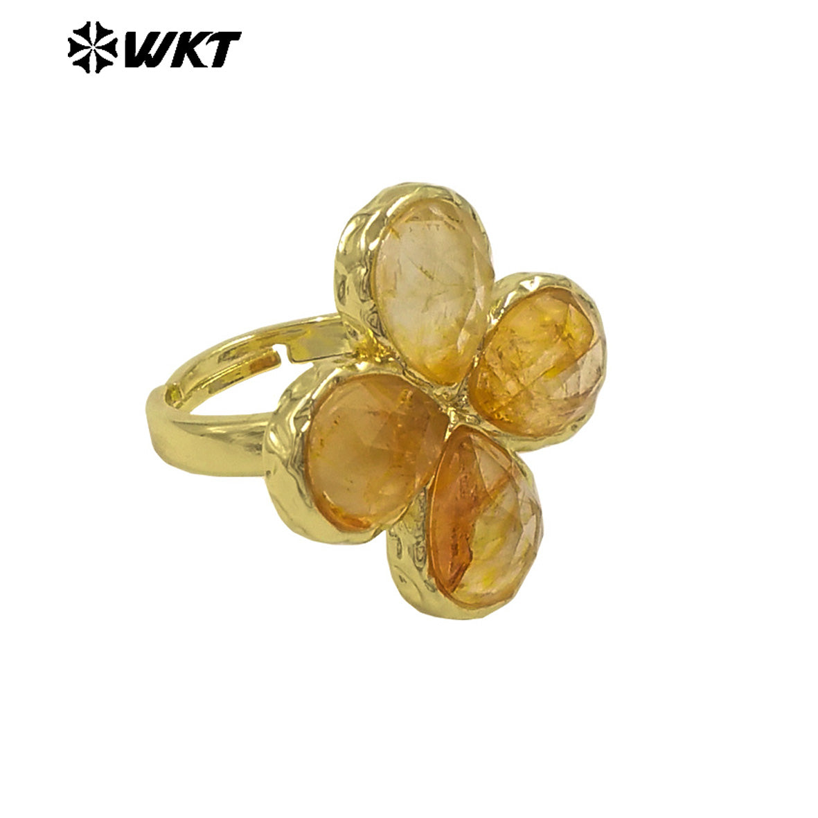 WT-R601 Beautiful 18K Gold Electroplated Natural Gemstones Flower Shape Rings Adjustable For Women Fashion Style Jewelry