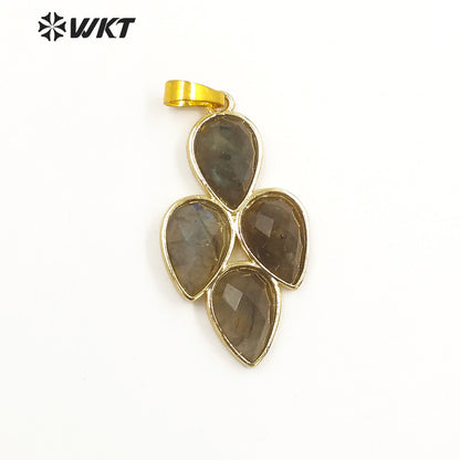 WT-P1922 Fashion Design Trendy New Precious Leaf Shaped Colorful Stone Oval Amazonite Amethyst Gemstone Pendants