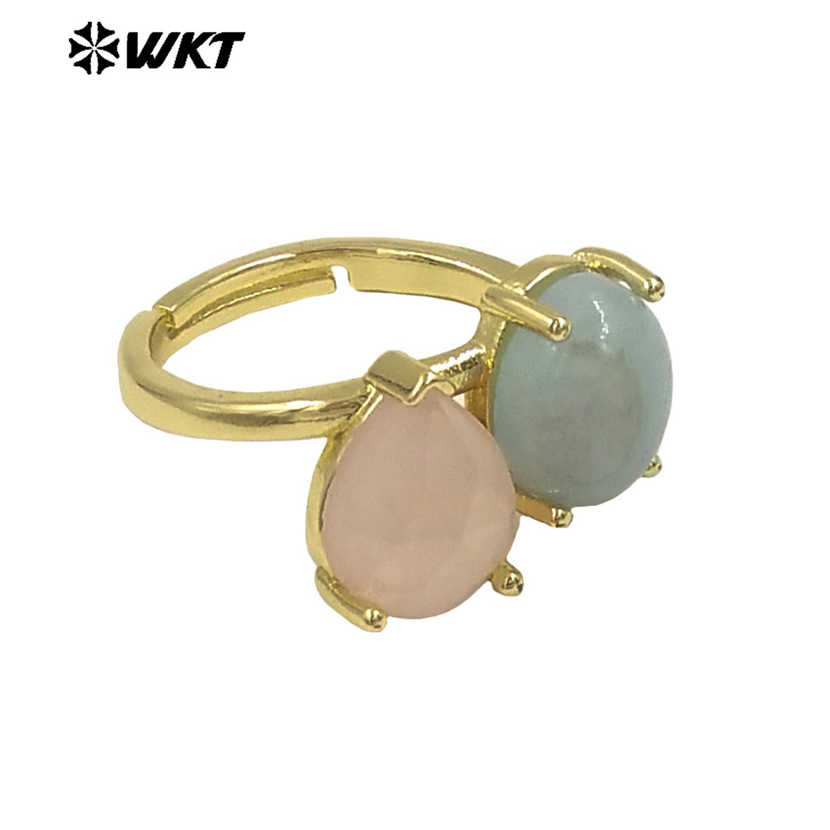 WT-R589 Classical Elegant Design Gold Electroplated Double Natural Gemstones Rings As Women Daily Matching Trendy Jewelry