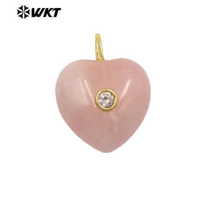 WT-P2111 Delicate Romantic Zircon And Natural Gemstones Smooth Heart Shape Little Pendants For Female Necklaces Making