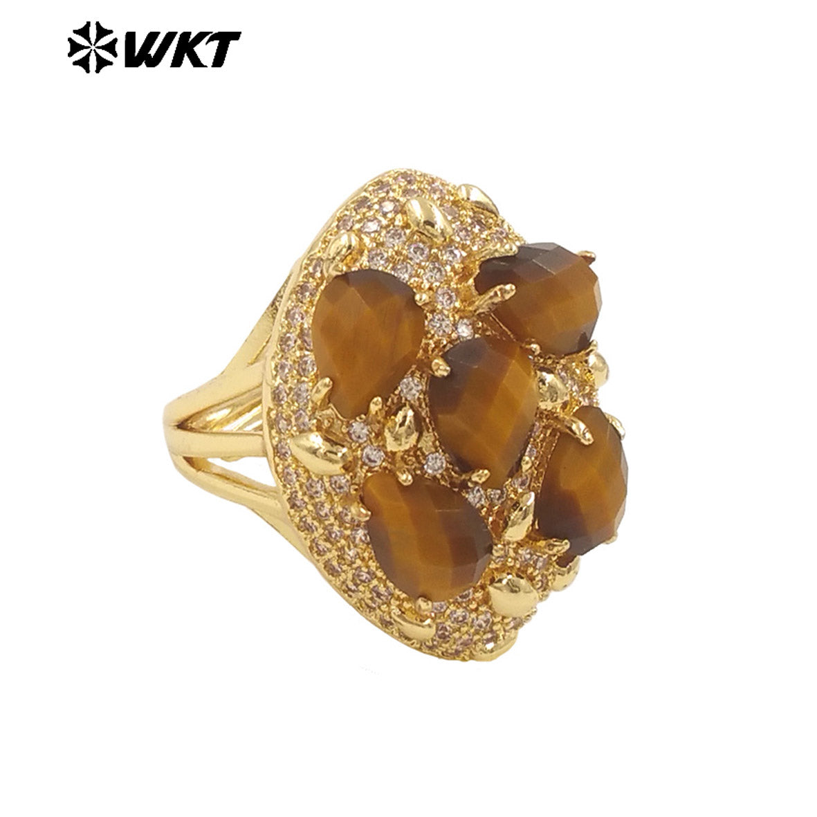 WT-R543 Wholesale Fashion Gold Plated Micropave Zircon Setting With Natural Faceted Gemstone Birthday Stone Ring for Women