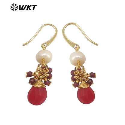 WT-E722 WKT Exclusive Design Handmade Precious Tiny Stone Charm Earrings Attractive Long Dangle Birthday Stone Earrings