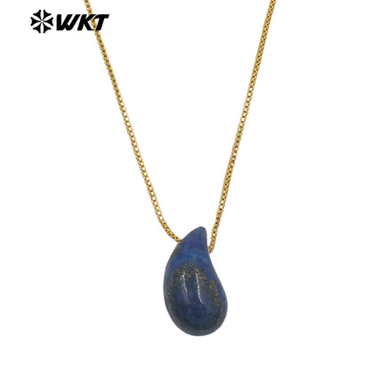 WT-N1483 WKT Wholesale New Design Natural Gemstone Necklace With Gold Color Tiny Chain Waterdrop Shape Female Birthday Jewelry
