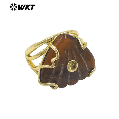 WT-R614 Lovely Design Gold Plated Colorful Zircon And Natural Gemstones Shell Shape Rings For Lady Wedding Wearing Accessory