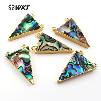 WT-P641 Wholesale Abalone Triangle Pendant, Fashion Abalone Pendant Jewelry Women Gold Trim Double Loops Shell Jewelry Pendant