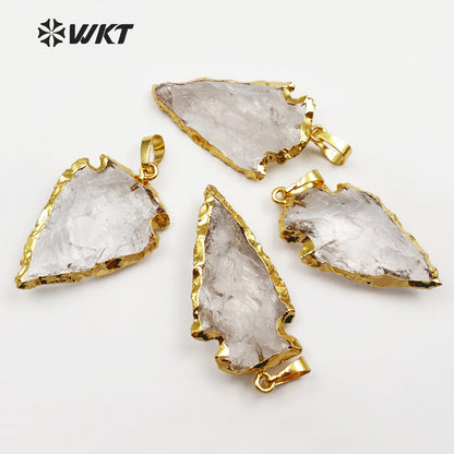WT-P309 Hot Natural Druzy Quartz Pendants, 24k Gold Electroplated Crystal Arrowhead Pendant, Rock Crystal Gemstone Pendant