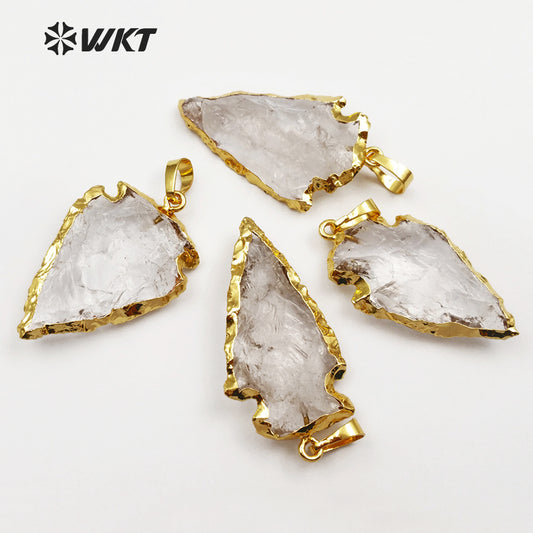 WT-P309 Hot Natural Druzy Quartz Pendants, 24k Gold Electroplated Crystal Arrowhead Pendant, Rock Crystal Gemstone Pendant