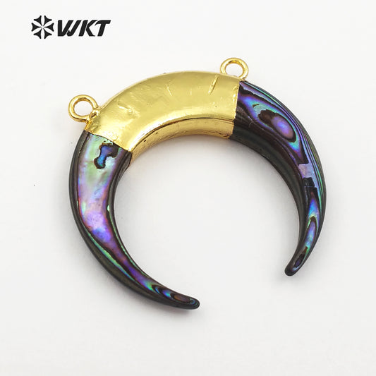 WT-P935 Exclusive Double Loops Abalone Shell Pendant,charm Pattern Horn Abalone Shell Pendant for Necklace Wholesale