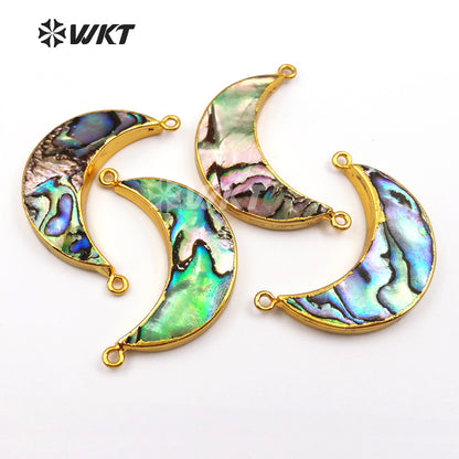 WT-P884 Newest Fashion Genuine Abalone Shell Crescent Moon Pendant Hot 18k Gold Plated Double Loops Shell Crescent Moon Pendant