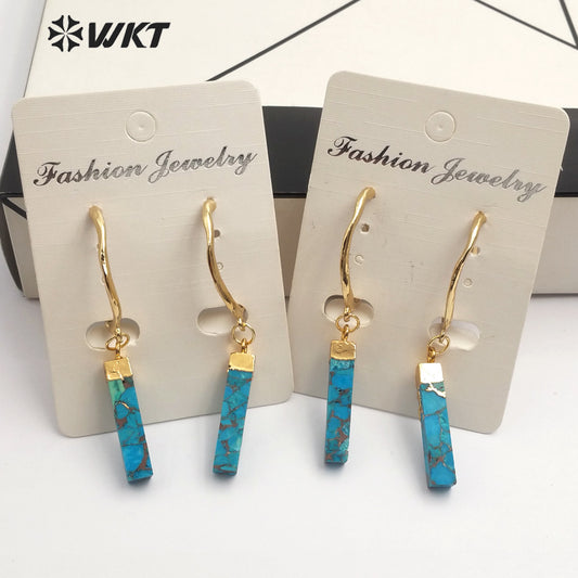 WT-E550 Blue Vein Turquoises OrnamentsJewelry Gold Electroplated Earring Gemstones Earring for Women Fashion Jewelry