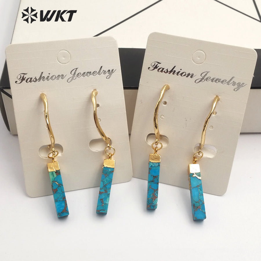 WT-E550 Blue Vein Turquoises OrnamentsJewelry Gold Electroplated Earring Gemstones Earring for Women Fashion Jewelry