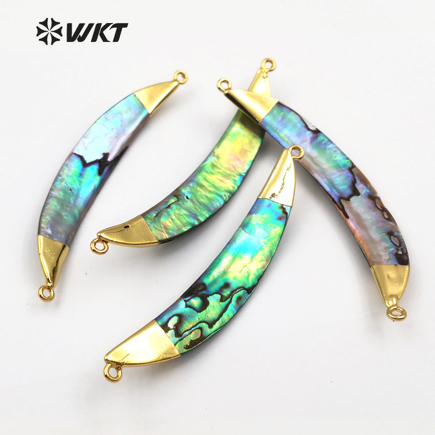 WT-P521 WKT Hot Sales Women Fashion Gold Abalone Double Bail Pendant Elegant Double Loops Natural Abalone Shell Pendant