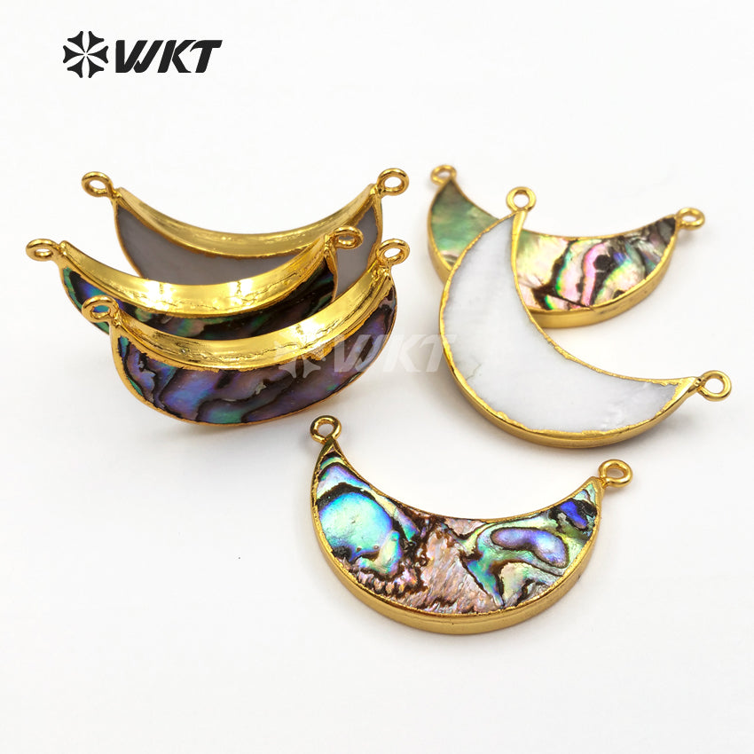 WT-P884 Newest Fashion Genuine Abalone Shell Crescent Moon Pendant Hot 18k Gold Plated Double Loops Shell Crescent Moon Pendant