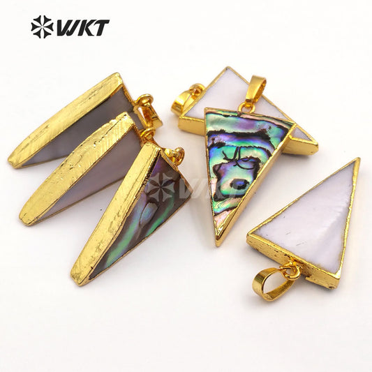 WT-P777 Amazing Sparkly Natural Abalone Triangle Pendant , Charming Small Gold Plated Triangle Abalone Pendant