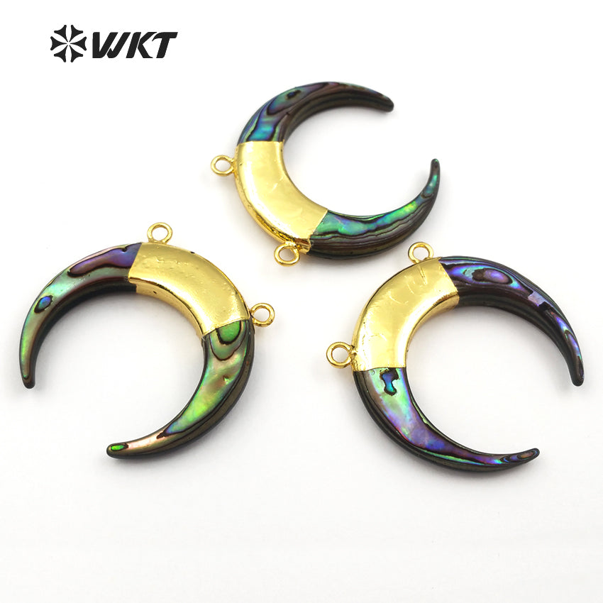WT-P935 Exclusive Double Loops Abalone Shell Pendant,charm Pattern Horn Abalone Shell Pendant for Necklace Wholesale