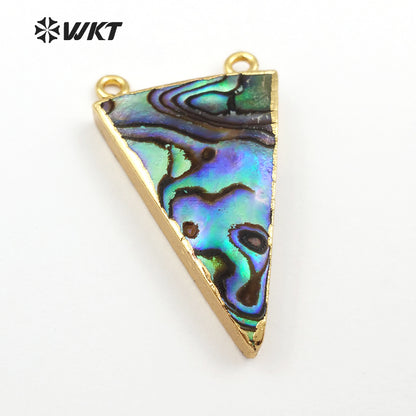 WT-P641 Wholesale Abalone Triangle Pendant, Fashion Abalone Pendant Jewelry Women Gold Trim Double Loops Shell Jewelry Pendant