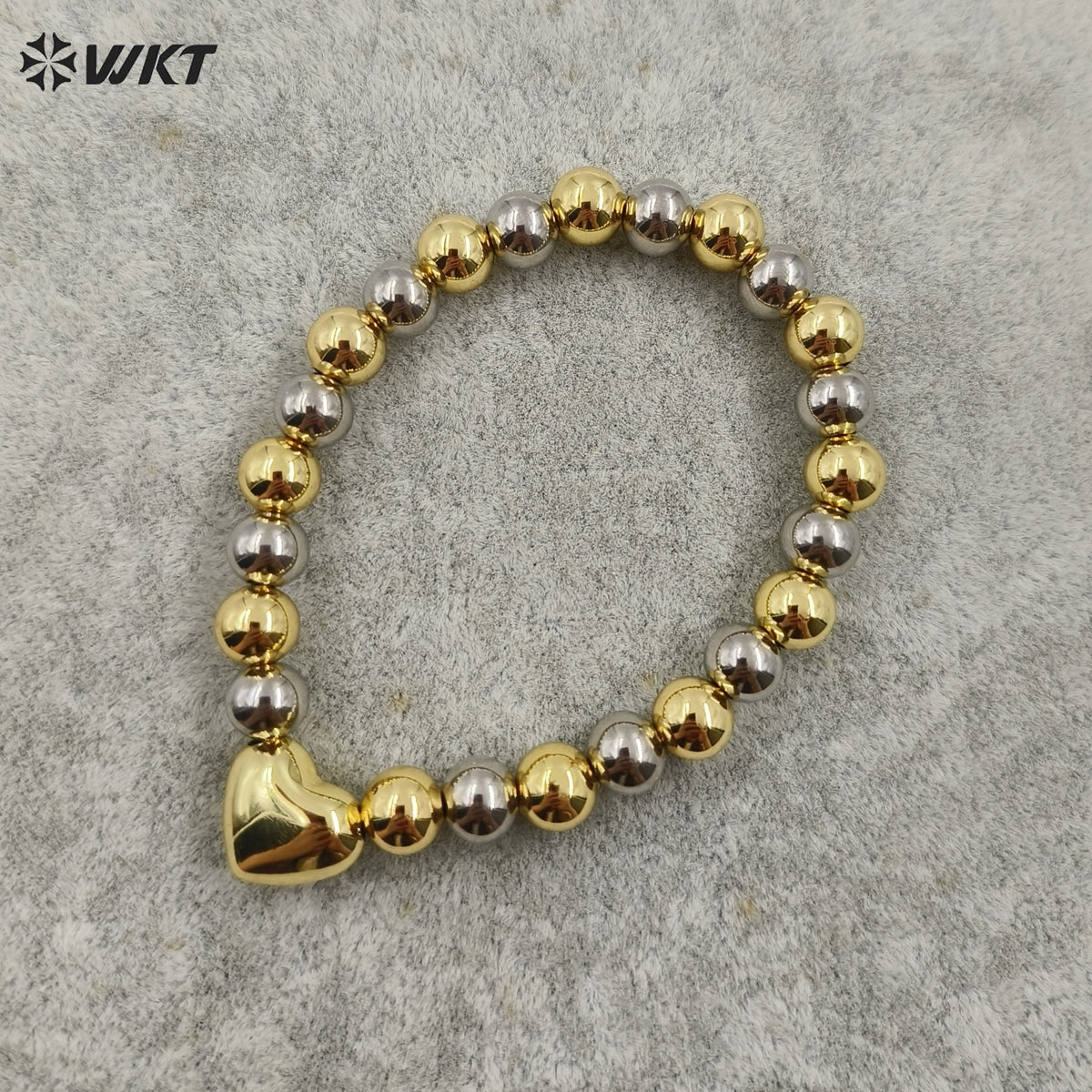 WT-JF342 New Design 18K Real Gold Plated Gold and Silver Round Metal Beads Bracelet in Flexiable for Women