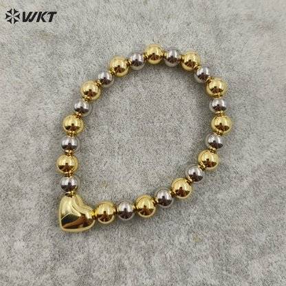 WT-JF342 New Design 18K Real Gold Plated Gold and Silver Round Metal Beads Bracelet in Flexiable for Women