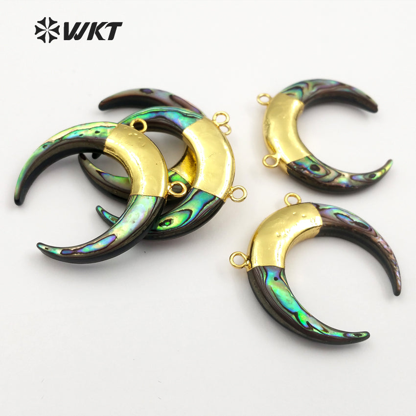 WT-P935 Exclusive Double Loops Abalone Shell Pendant,charm Pattern Horn Abalone Shell Pendant for Necklace Wholesale