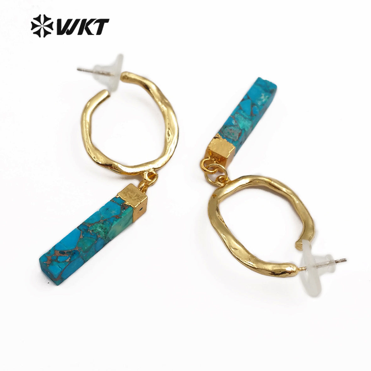 WT-E550 Blue Vein Turquoises OrnamentsJewelry Gold Electroplated Earring Gemstones Earring for Women Fashion Jewelry