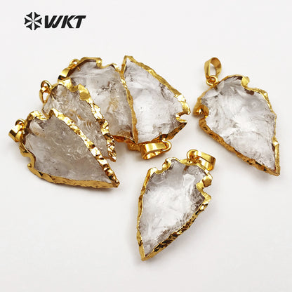 WT-P309 Hot Natural Druzy Quartz Pendants, 24k Gold Electroplated Crystal Arrowhead Pendant, Rock Crystal Gemstone Pendant
