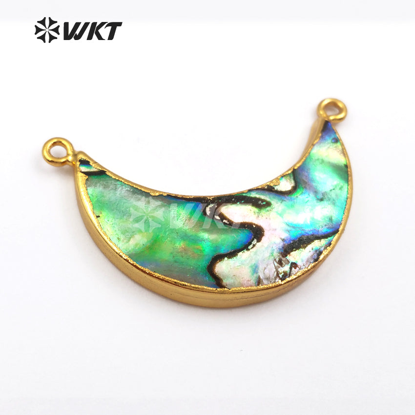 WT-P884 Newest Fashion Genuine Abalone Shell Crescent Moon Pendant Hot 18k Gold Plated Double Loops Shell Crescent Moon Pendant