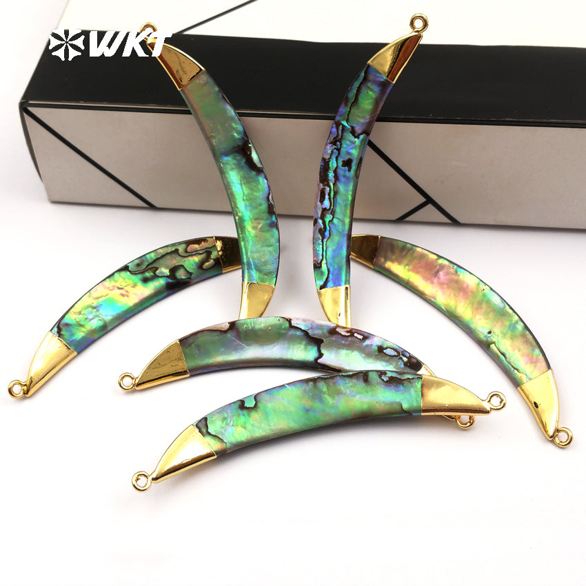 WT-P521 WKT Hot Sales Women Fashion Gold Abalone Double Bail Pendant Elegant Double Loops Natural Abalone Shell Pendant