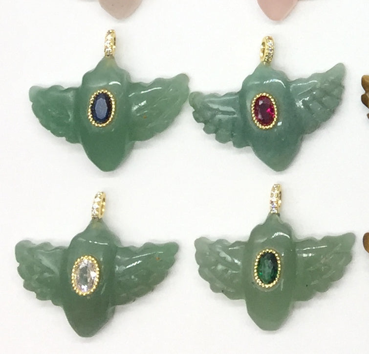 WT-P2146 Amazing Zircon And Multi Natural Gemstones Hand Carved Bird Shape Charms Pendants As Fashion Necklace Jewelry Findings
