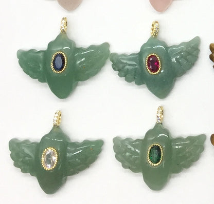 WT-P2146 Amazing Zircon And Multi Natural Gemstones Hand Carved Bird Shape Charms Pendants As Fashion Necklace Jewelry Findings